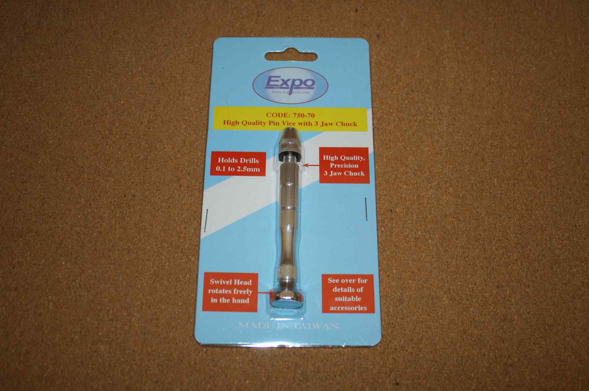 Expo 75070 Pin Vice with 3 Jaw Chuck (0.1 to 2.5mm Capacity) 1 Expo 75070 Pin Vice with 3 Jaw Chuck (0.1 to 2.5mm Capacity)
