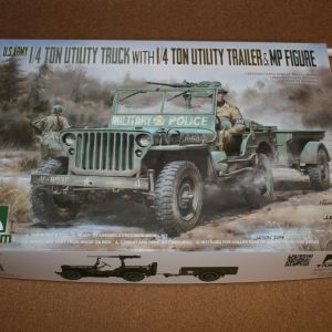 Takom 02126 U.S. Army 1/4 Ton Utility Truck with Trailer & MP Figure Model Kit 1/35 Scale