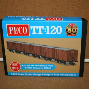 Home 2022 6 Peco TTR61303 Six LMS 9ft Wheelbase Vans BR Fitted Bauxite Livery TT Gauge