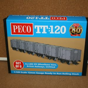 Home 2022 7 Peco TTR61302 Six LMS 9ft Wheelbase Vans BR Unfitted Grey Livery TT Gauge